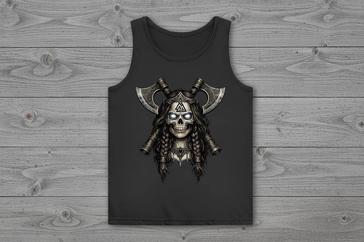 Damen Basic Tank Top Valkyrie-Schädel mit Axtkreuz