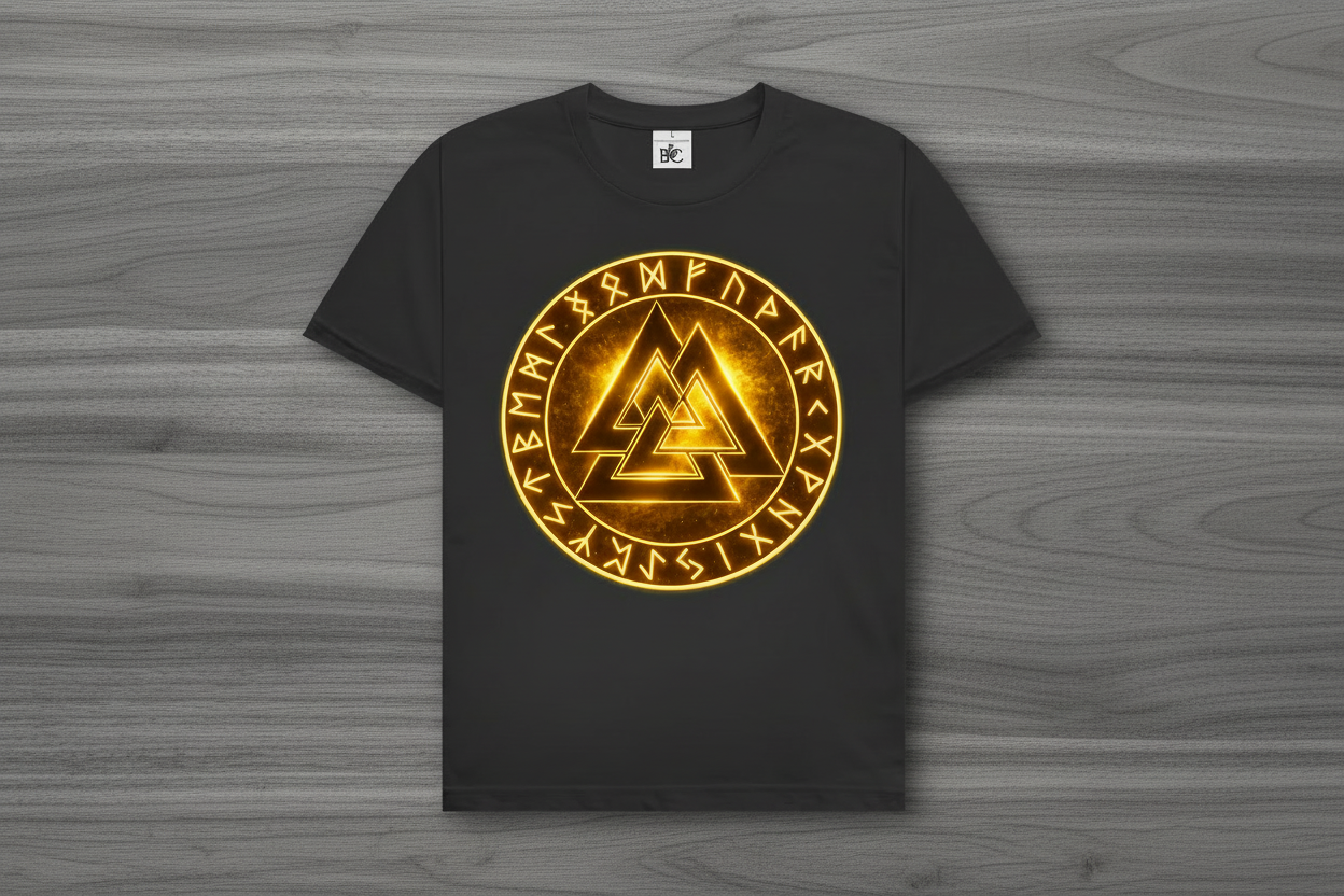 Herren T-Shirt Glühende Valknut mit Runenring