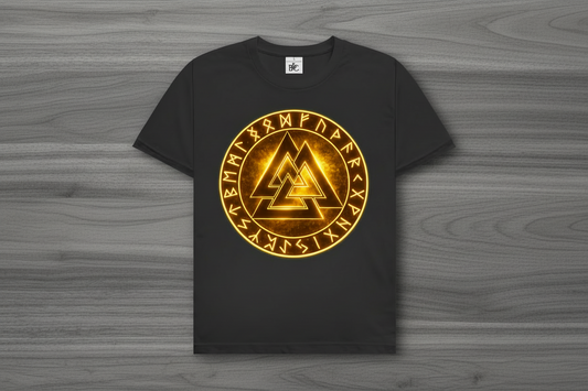 Herren T-Shirt Glühende Valknut mit Runenring