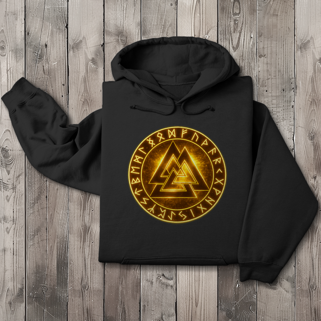 Herren Hoodie Glühende Valknut mit Runenring