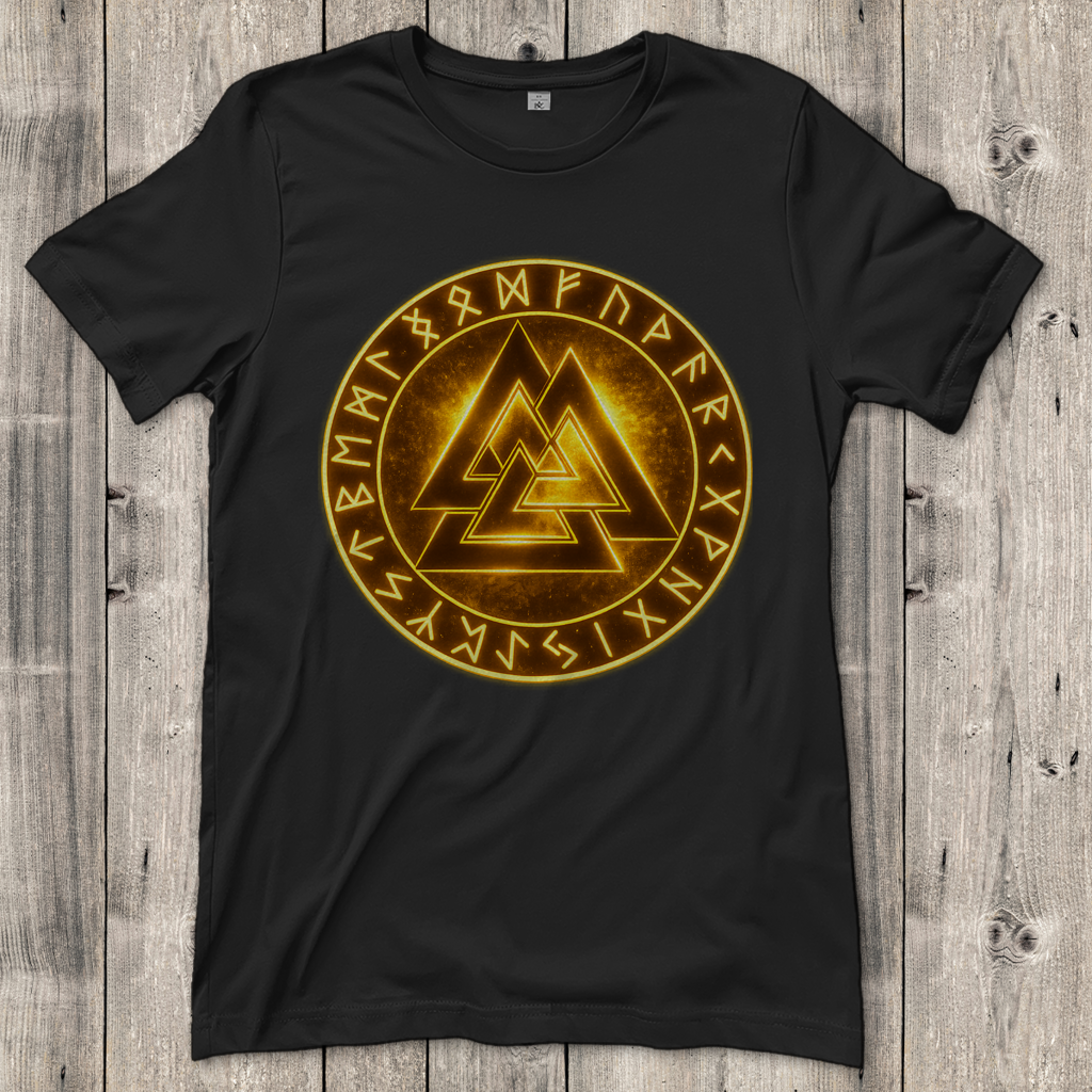 Damen T-Shirt Glühende Valknut mit Runenring