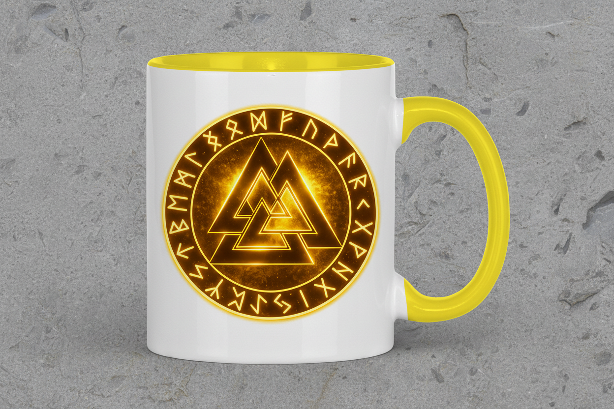 Tasse zweifarbig Glühende Valknut mit Runenring
