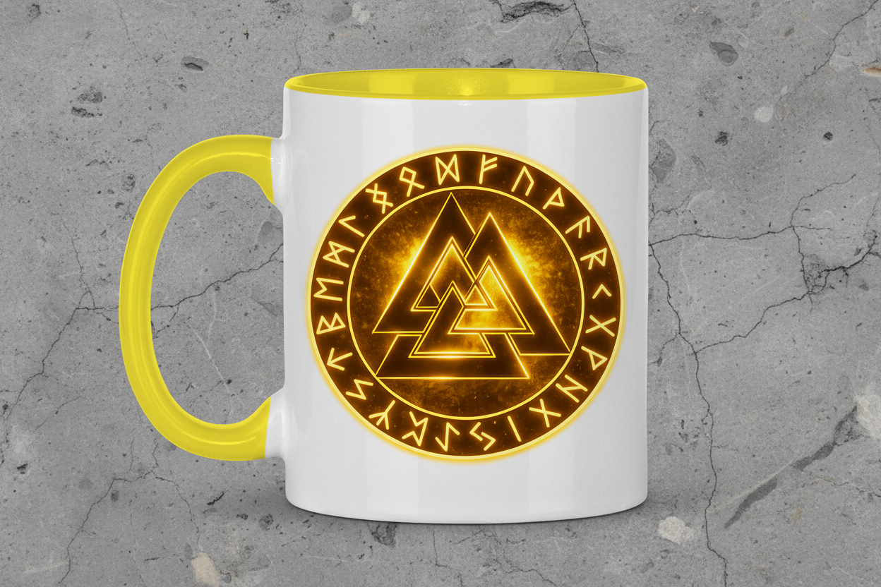 Tasse zweifarbig Glühende Valknut mit Runenring