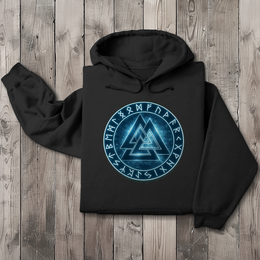 Herren Hoodie Blauer Valknut mit Runenkreis
