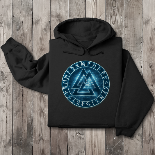 Herren Hoodie Blauer Valknut mit Runenkreis