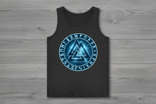 Damen Basic Tank Top Blauer Valknut mit Runenkreis