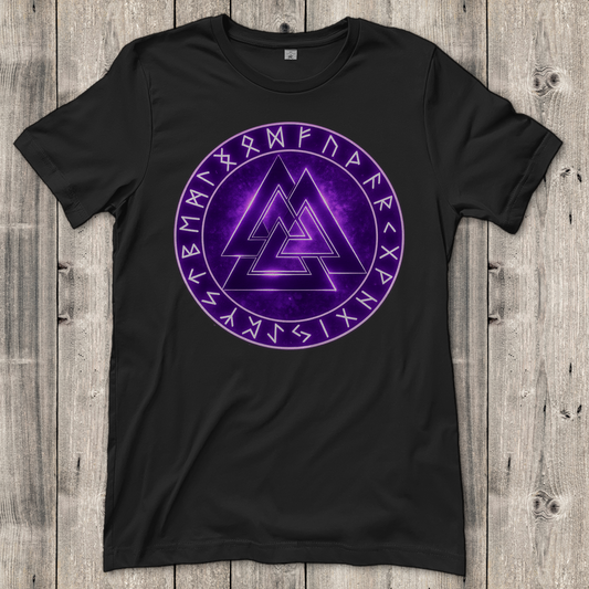 Damen T-Shirt Leuchtender Valknut mit runen Umkreis