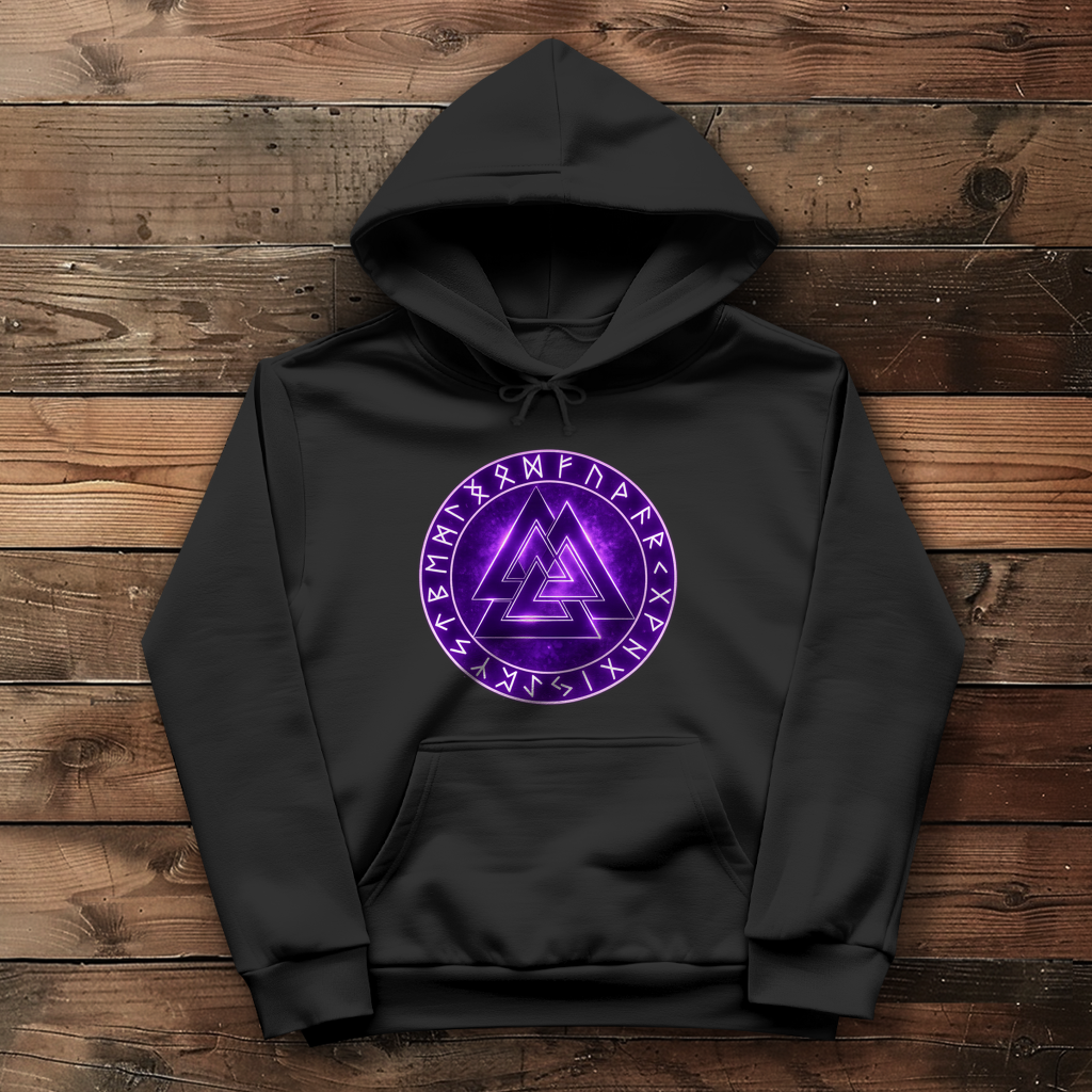 Damen Hoodie Leuchtender Valknut mit runen Umkreis