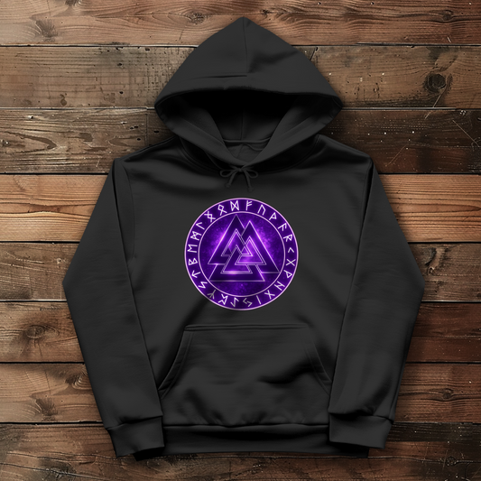 Damen Hoodie Leuchtender Valknut mit runen Umkreis
