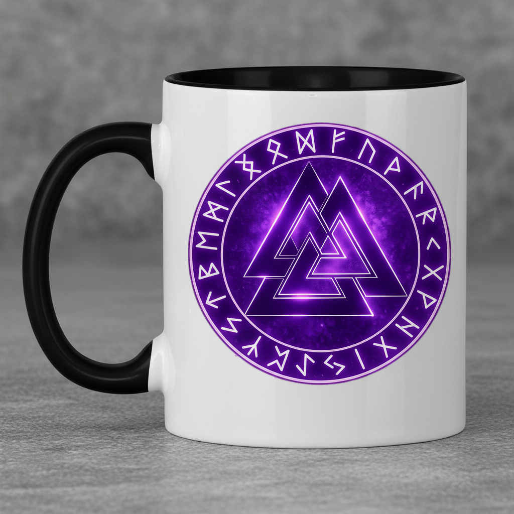 Tasse zweifarbig Leuchtender Valknut mit runen Umkreis