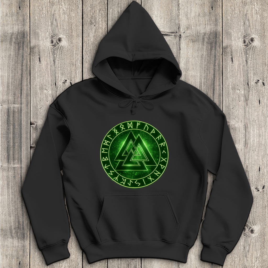 Herren Hoodie Leuchtendes Valknut mit Runenkreis