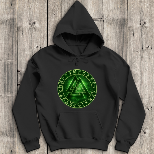 Herren Hoodie Leuchtendes Valknut mit Runenkreis