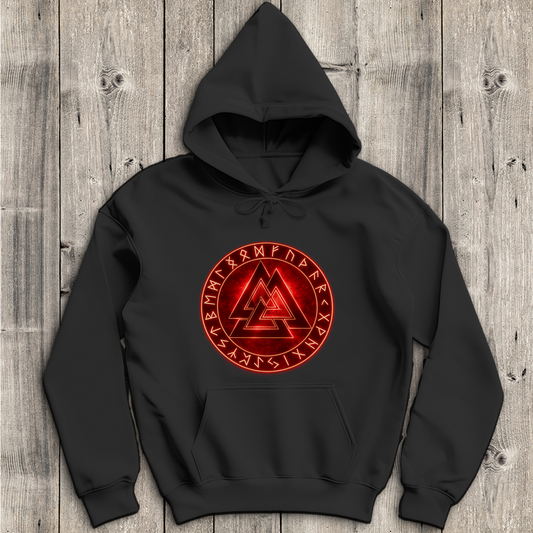 Herren Hoodie Leuchtendes Valknut mit Runenkreis rot