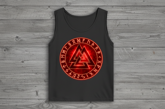 Herren Basic Tank Top Leuchtendes Valknut mit Runenkreis rot