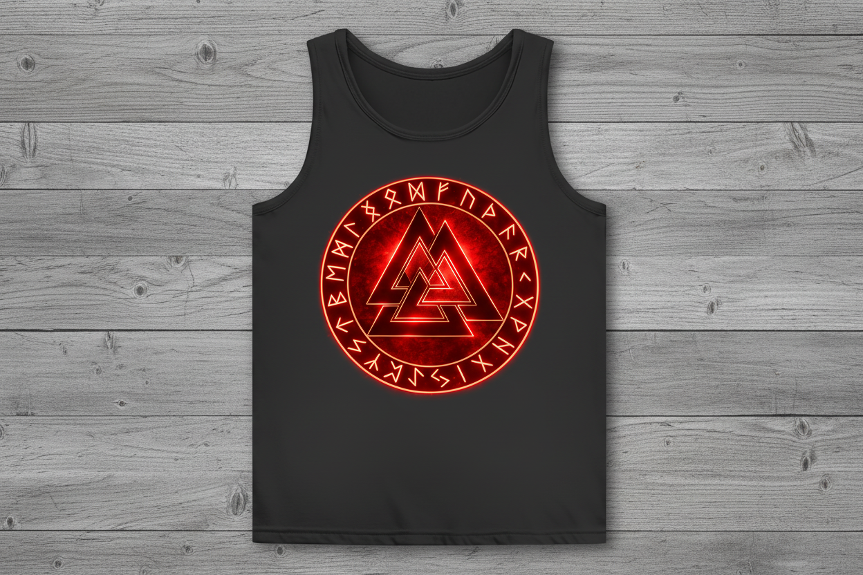 Damen Basic Tank Top Leuchtendes Valknut mit Runenkreis rot