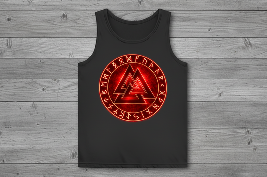 Damen Basic Tank Top Leuchtendes Valknut mit Runenkreis rot