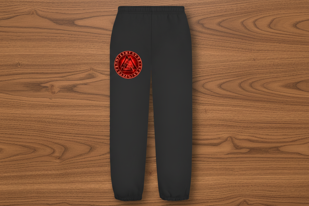 Oversize Fluffy Sweatpants Leuchtendes Valknut mit Runenkreis rot
