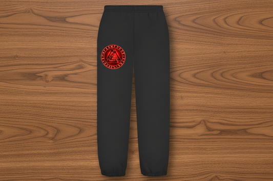 Oversize Fluffy Sweatpants Leuchtendes Valknut mit Runenkreis rot