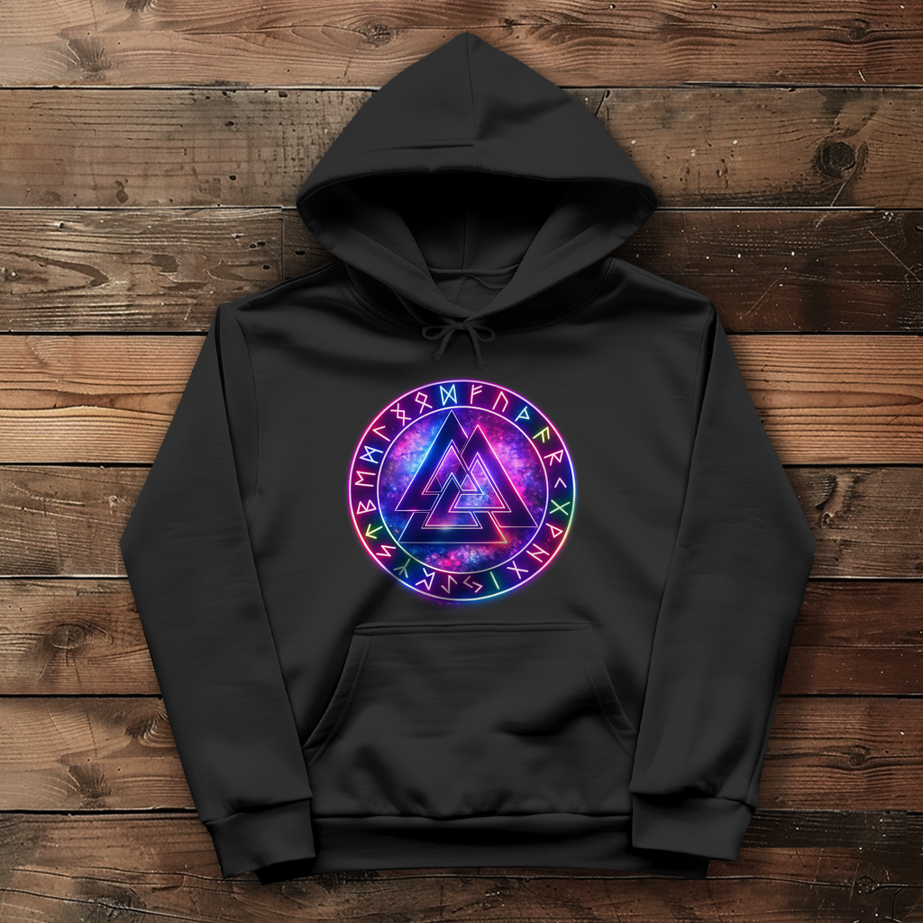 Damen Hoodie Leuchtender Valknut mit Runenring bunt