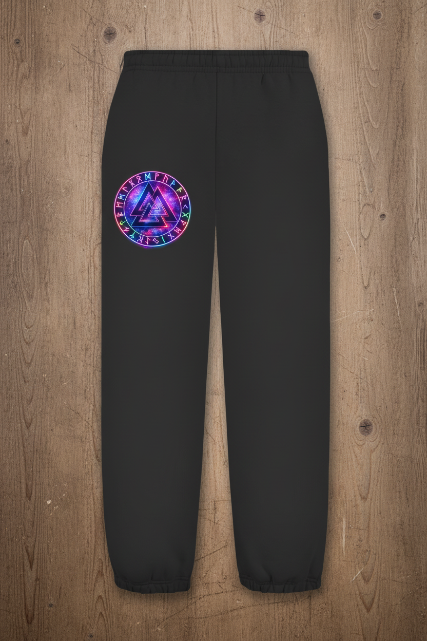 Oversize Fluffy Sweatpants Leuchtender Valknut mit Runenring bunt