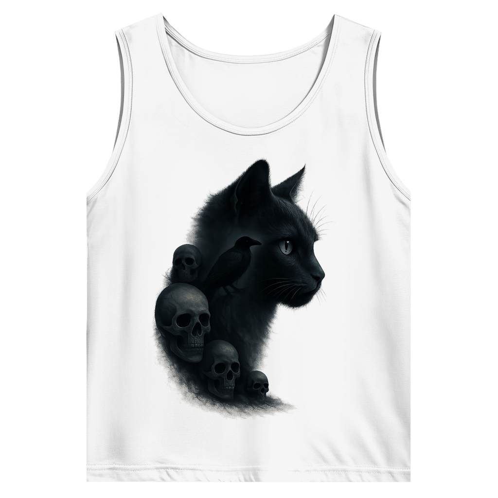 Herren Basic Tank Top Schwarze Katze mit Raben und Totenschädeln