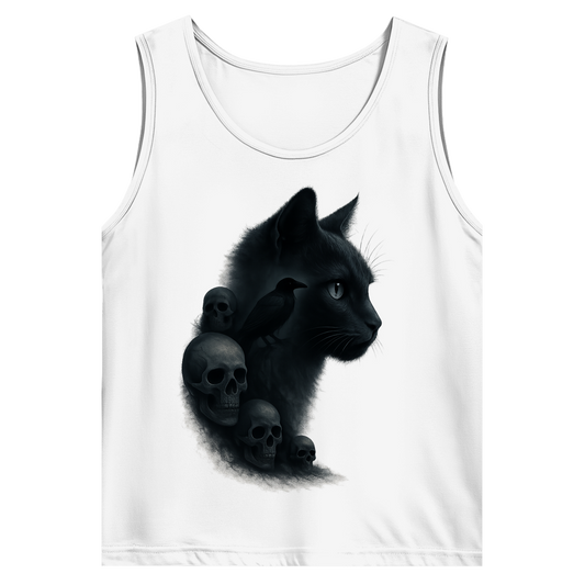 Herren Basic Tank Top Schwarze Katze mit Raben und Totenschädeln
