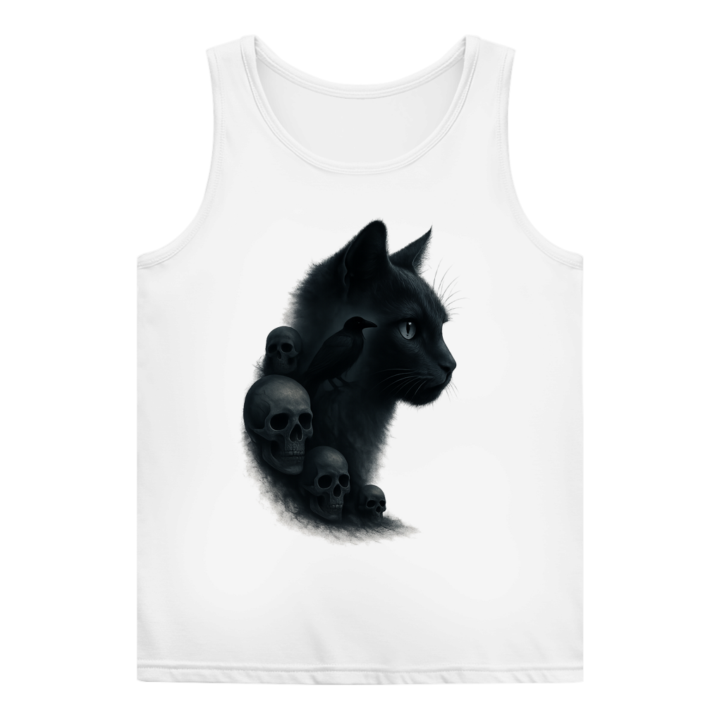 Damen Basic Tank Top Schwarze Katze mit Raben und Totenschädeln