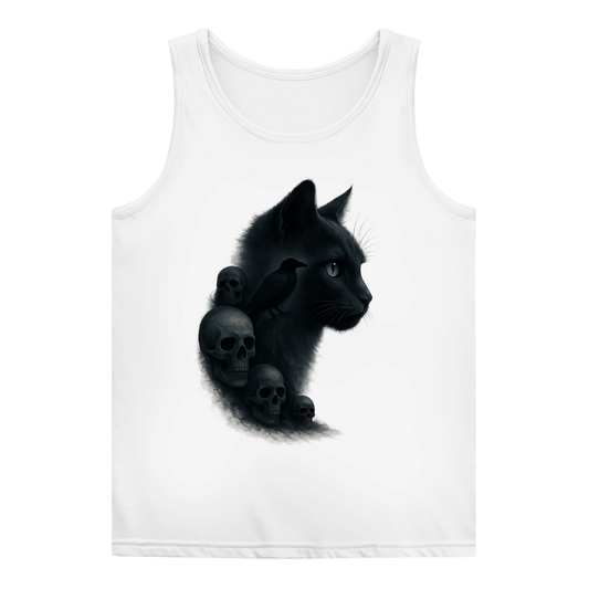 Damen Basic Tank Top Schwarze Katze mit Raben und Totenschädeln