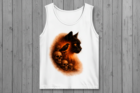 Herren Basic Tank Top Schwarze Katze und Totenschädel orange