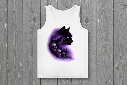 Damen Basic Tank Top Dunkle Fantasie mit Katze und Krähe lila