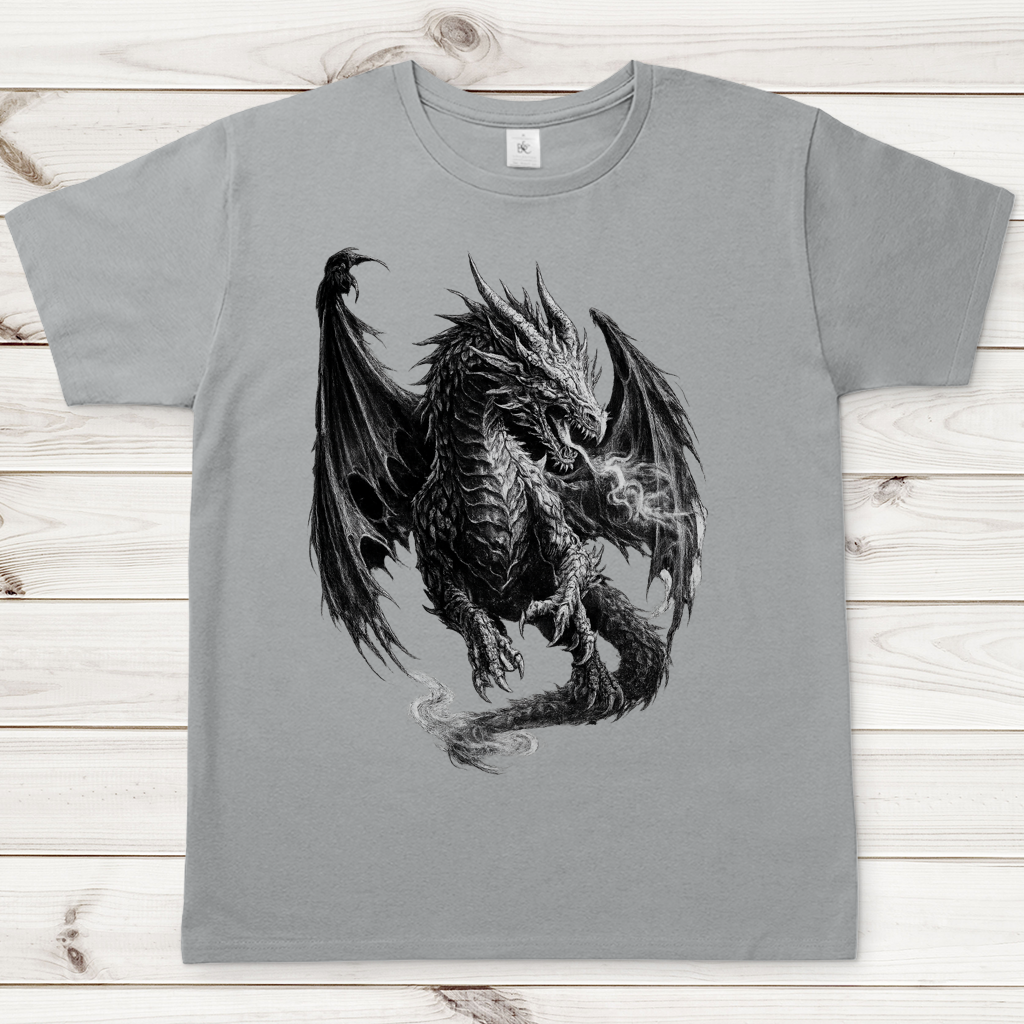 Herren T-Shirt Furchtbarer Drache in Weiß und Schwarz
