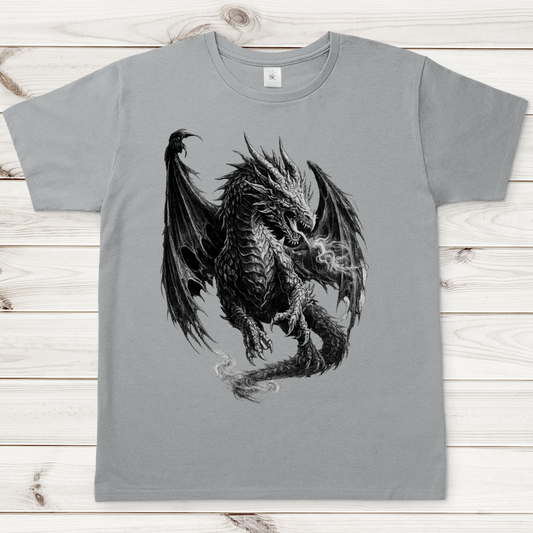 Herren T-Shirt Furchtbarer Drache in Weiß und Schwarz
