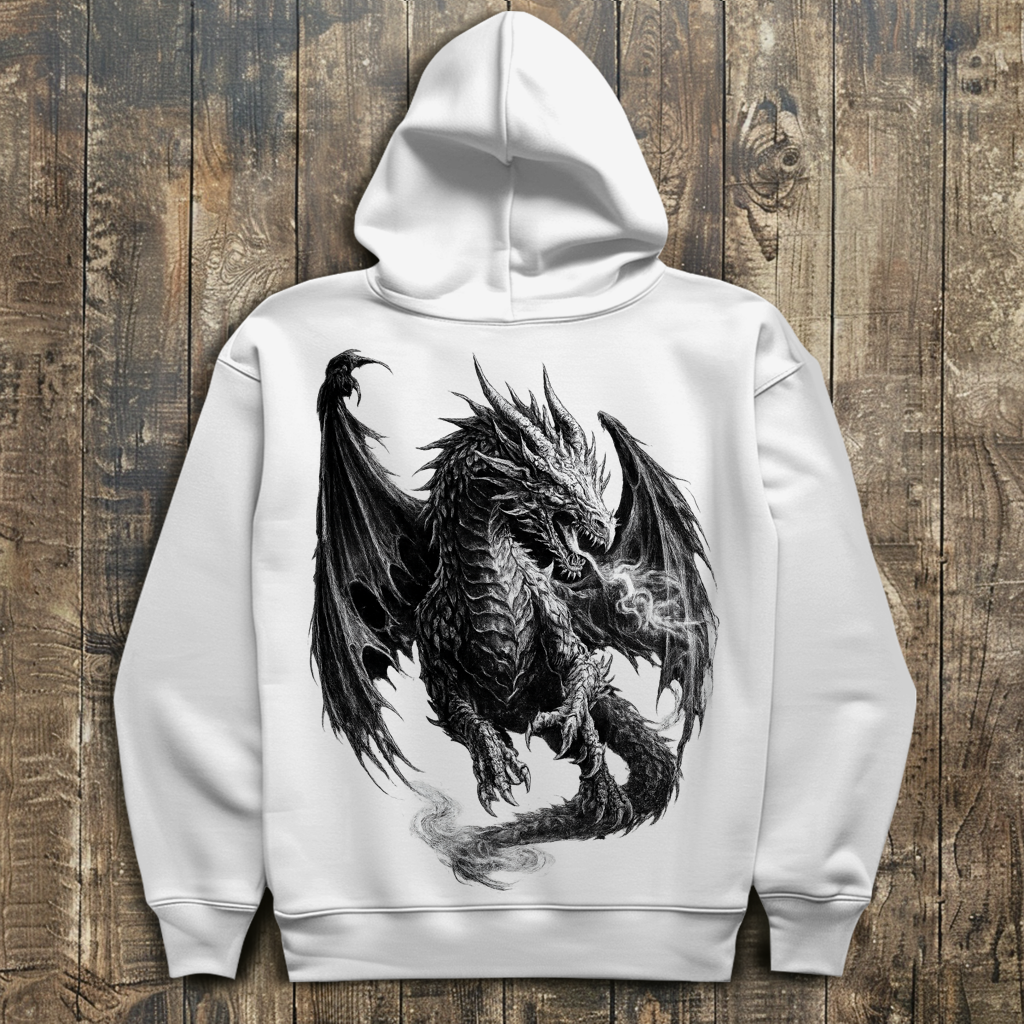 Herren Hoodie Furchtbarer Drache in Weiß und Schwarz