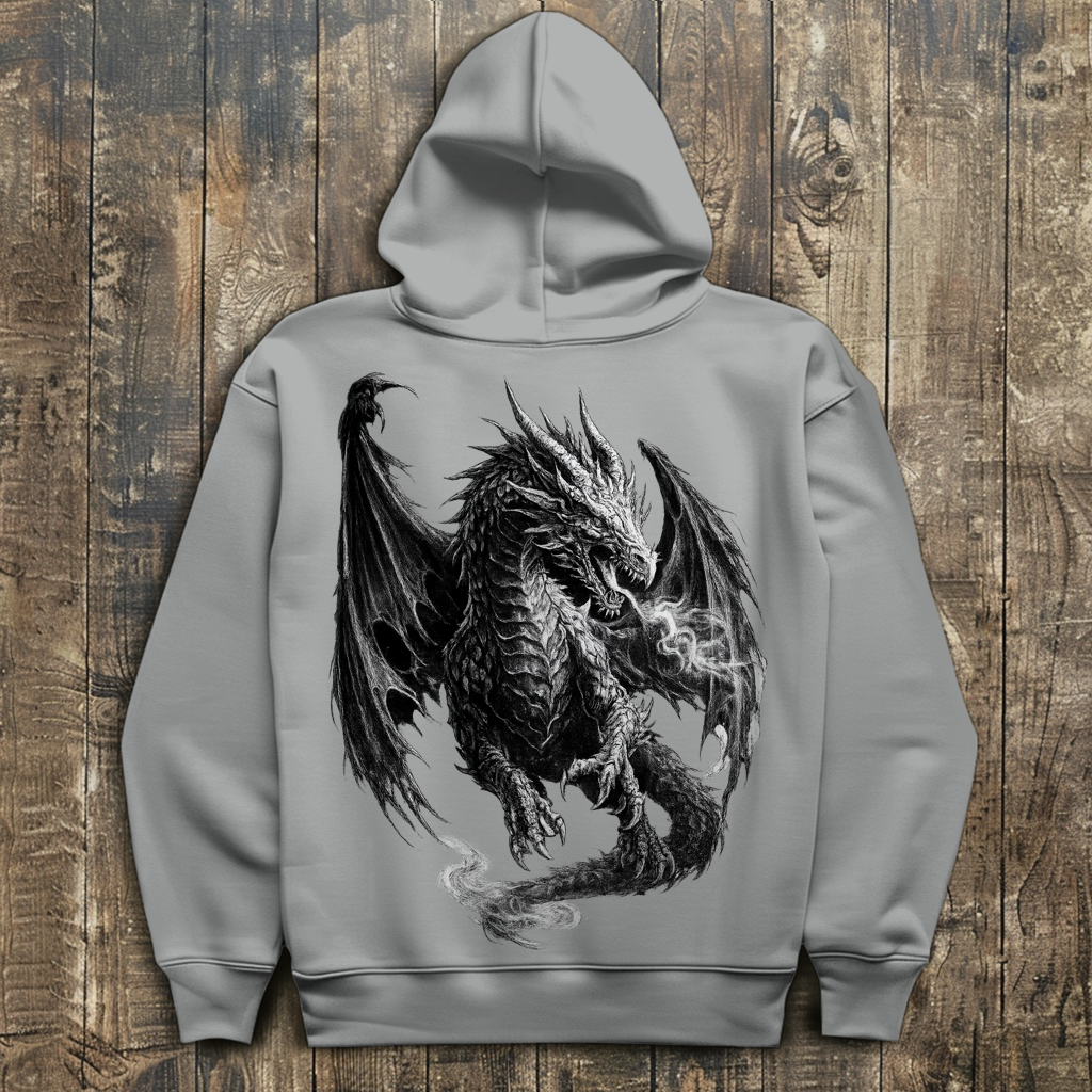 Herren Hoodie Furchtbarer Drache in Weiß und Schwarz