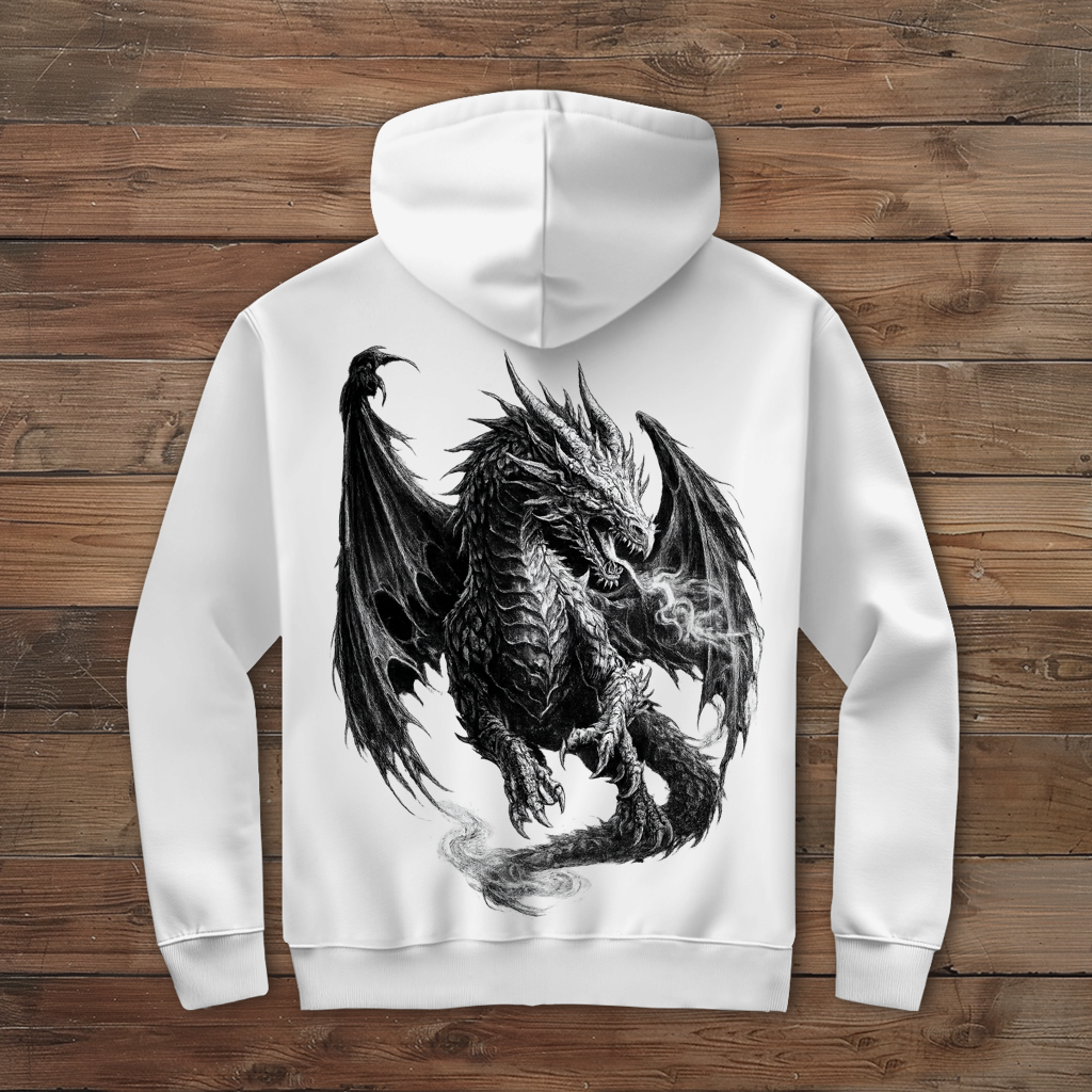 Herren Zipper Hoodie Furchtbarer Drache in Weiß und Schwarz
