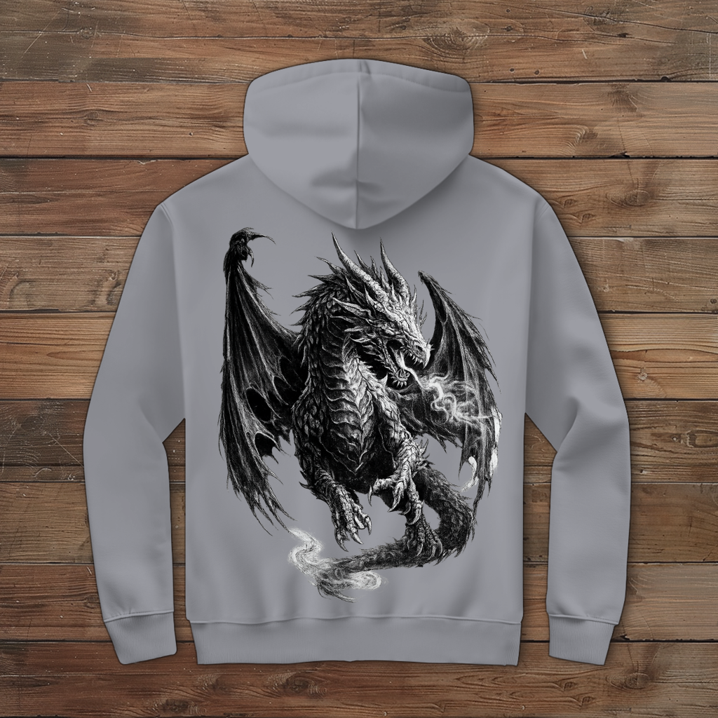 Herren Zipper Hoodie Furchtbarer Drache in Weiß und Schwarz