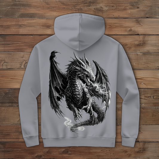 Herren Zipper Hoodie Furchtbarer Drache in Weiß und Schwarz