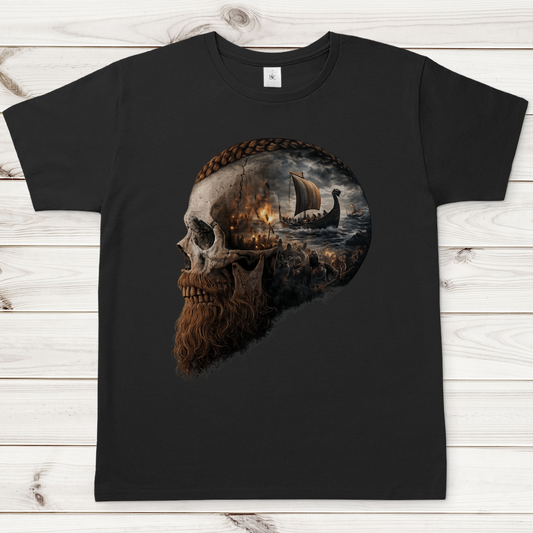 Herren T-Shirt Kopf eines Wikingerkriegers im Sturm