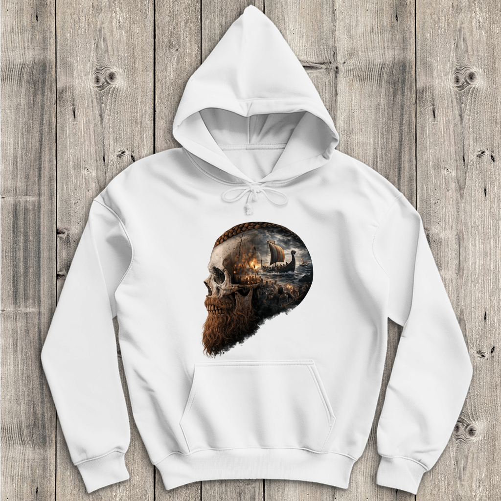 Herren Hoodie Kopf eines Wikingerkriegers im Sturm