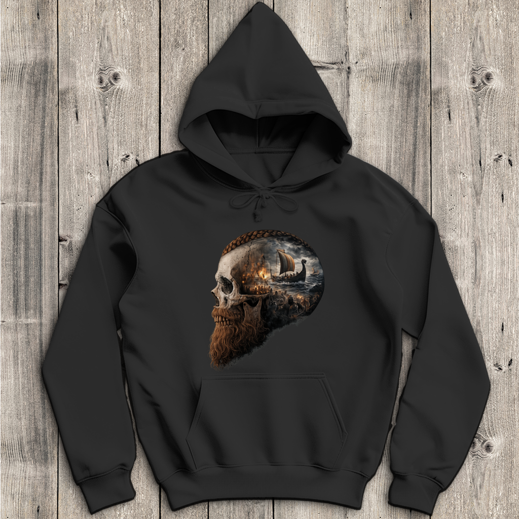Herren Hoodie Kopf eines Wikingerkriegers im Sturm