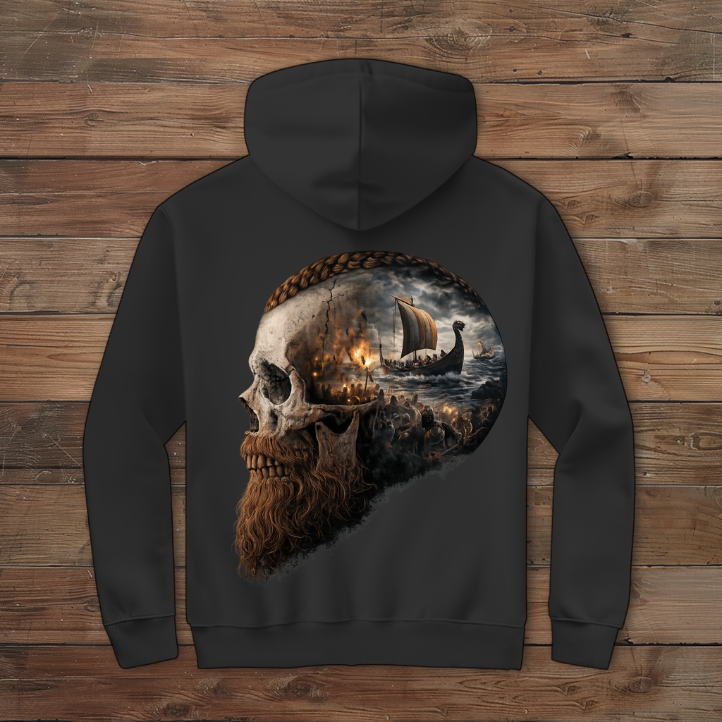 Herren Zipper Hoodie Kopf eines Wikingerkriegers im Sturm