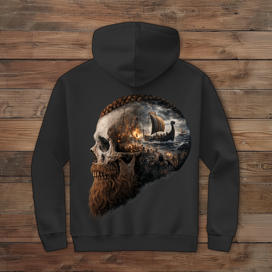 Herren Zipper Hoodie Kopf eines Wikingerkriegers im Sturm