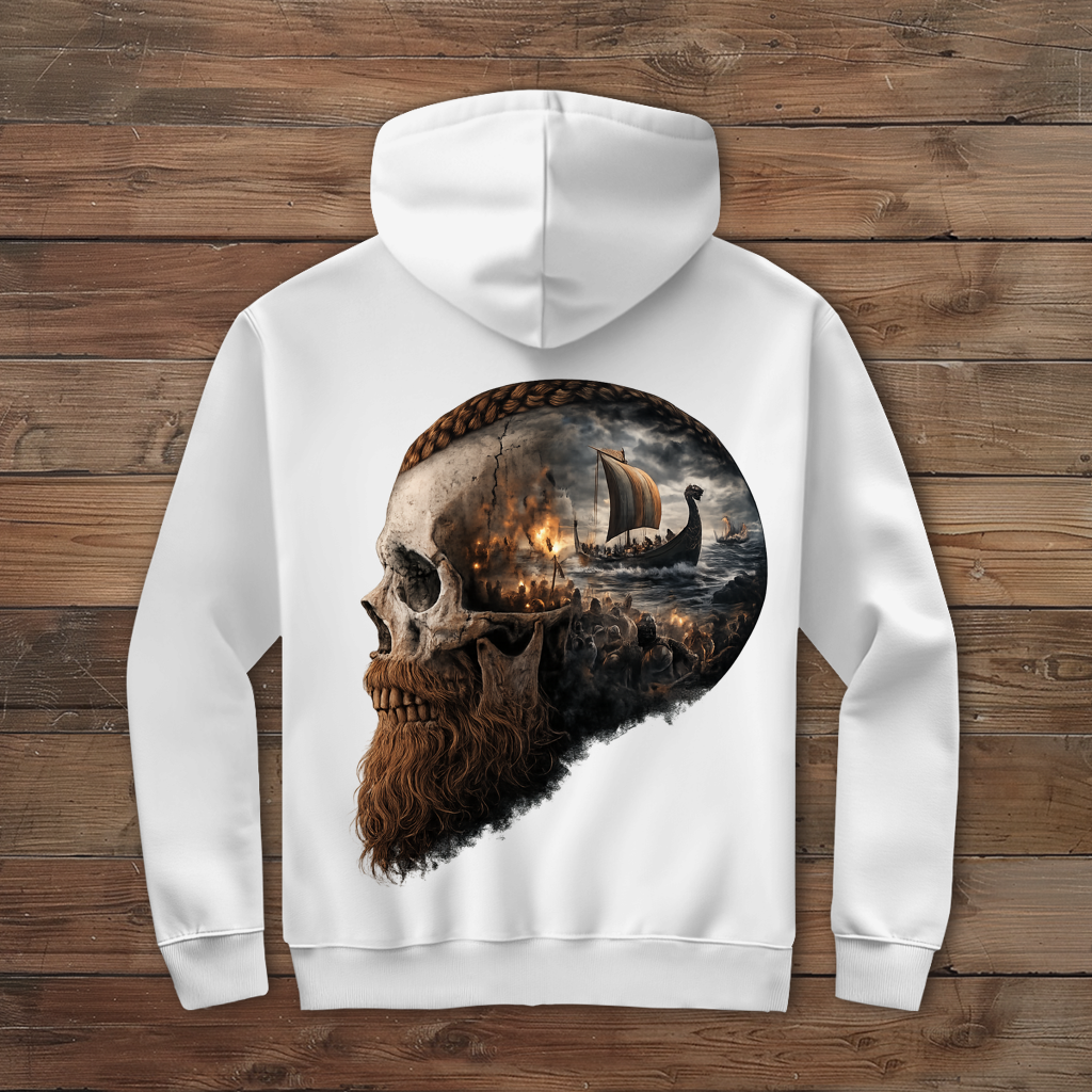 Herren Zipper Hoodie Kopf eines Wikingerkriegers im Sturm
