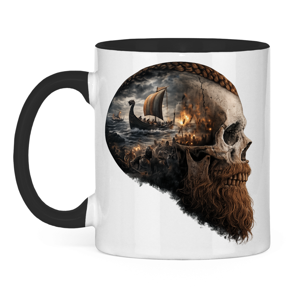 Tasse zweifarbig Kopf eines Wikingerkriegers im Sturm