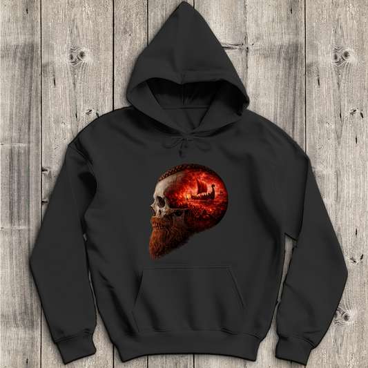 Herren Hoodie Kopf eines Wikingerkriegers im Sturm rot