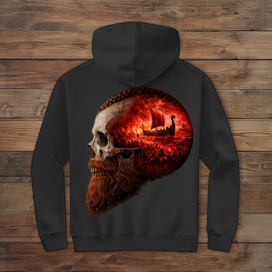 Herren Zipper Hoodie Kopf eines Wikingerkriegers im Sturm rot