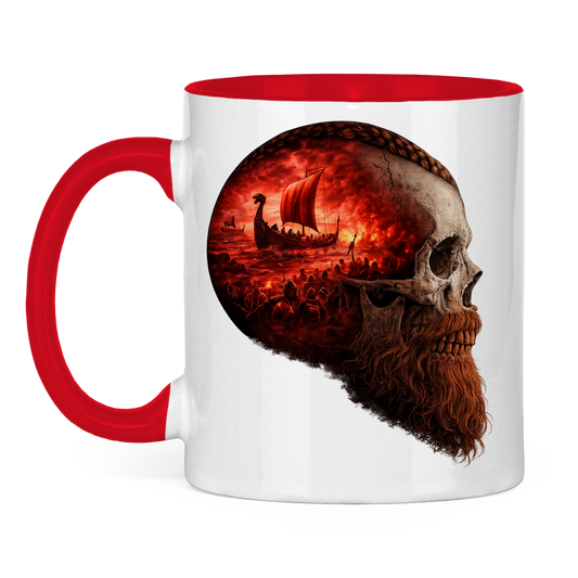 Tasse zweifarbig Kopf eines Wikingerkriegers im Sturm rot