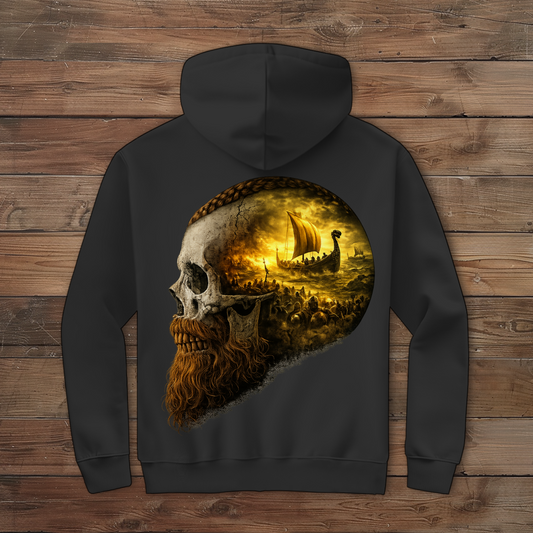 Herren Zipper Hoodie Kopf eines Wikingerkriegers im Sturm gelb