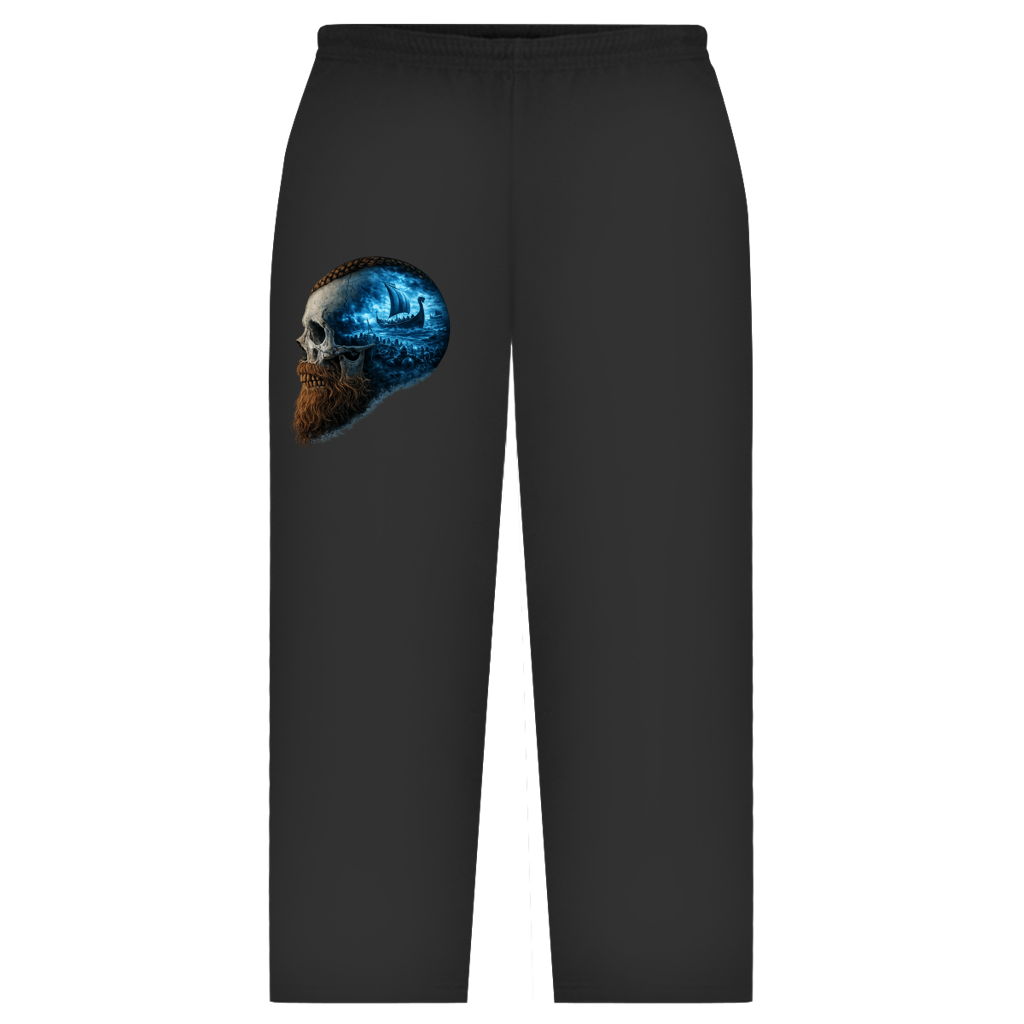 Oversize Sweatpants Kopf eines Wikingerkriegers im Sturm blau