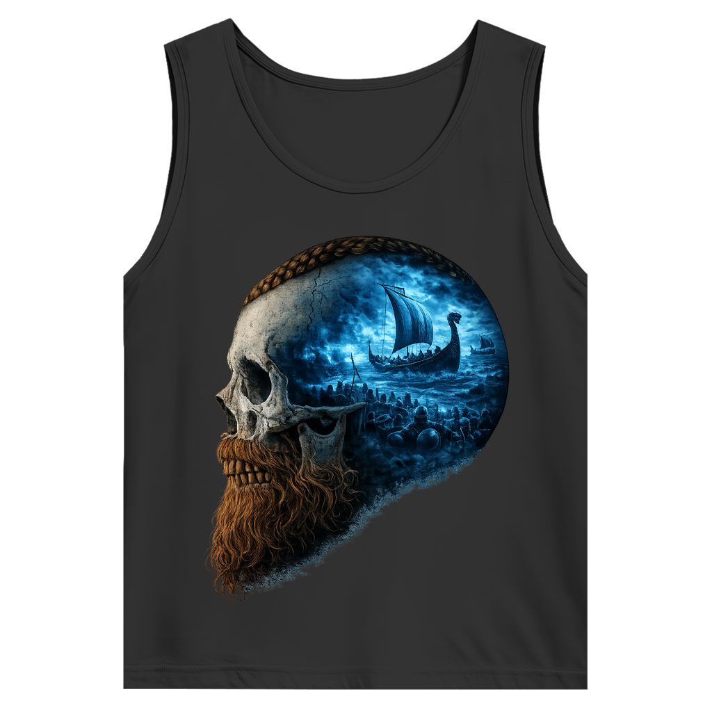 Herren Basic Tank Top Kopf eines Wikingerkriegers im Sturm blau